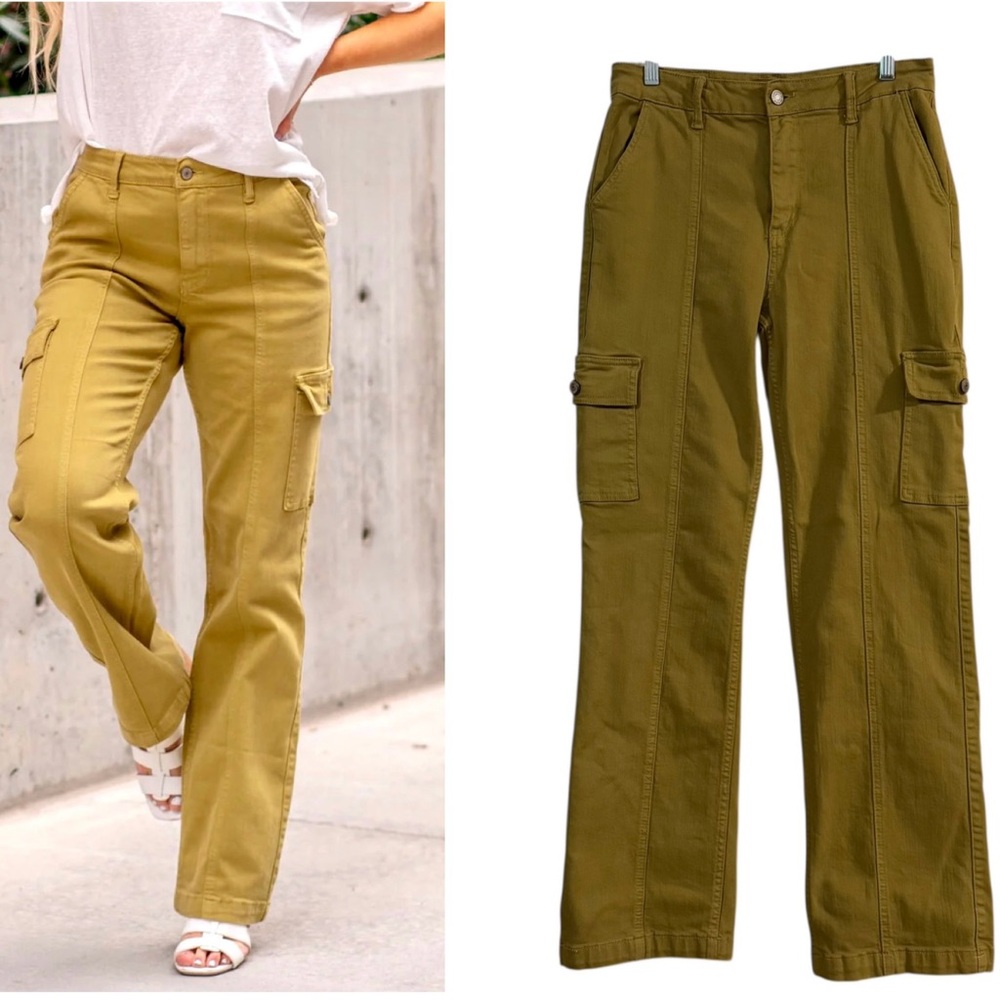 Judy Blue Matcha Green Cargo Jeans Size 7/28 High Rise Straight Leg Utility Pant